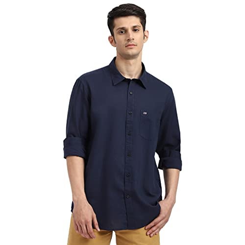 Arrow Solid Slim Fit Mens Casual Shirts - 100% Cotton, Breathable & Comfortable, Full Sleeves Shirts for Men - 44, Navy - Image 1