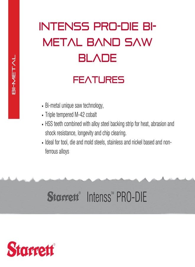 Starrett Intenss PRO-DIE Bi-Metal Band Saw Blade with M-42 Cobalt HSS Teeth - Ideal for Tool, Die and Mold Steels - 7 Ft. 8-1/2", 1/2 x .025 x 14-18/RG-S-W - 99188-07-08-1/2 - Image 2