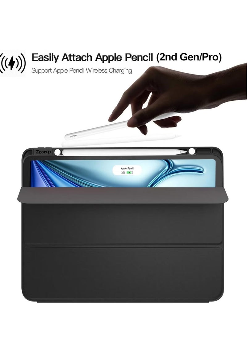 iPad Air 13 Inch M2 2024 Case – Smart Case with Built-in Pencil Holder, Supports Apple Pencil Pro & Pencil (USB-C), Touch ID Compatible, Auto Wake/Sleep, Slim & Durable Protective Cover for iPad Air 13 (6th Gen) – Black
