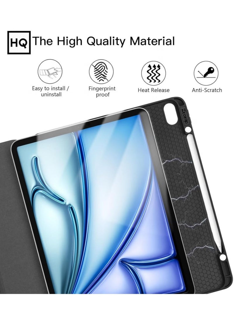 iPad Air 13 Inch M2 2024 Case – Smart Case with Built-in Pencil Holder, Supports Apple Pencil Pro & Pencil (USB-C), Touch ID Compatible, Auto Wake/Sleep, Slim & Durable Protective Cover for iPad Air 13 (6th Gen) – Black