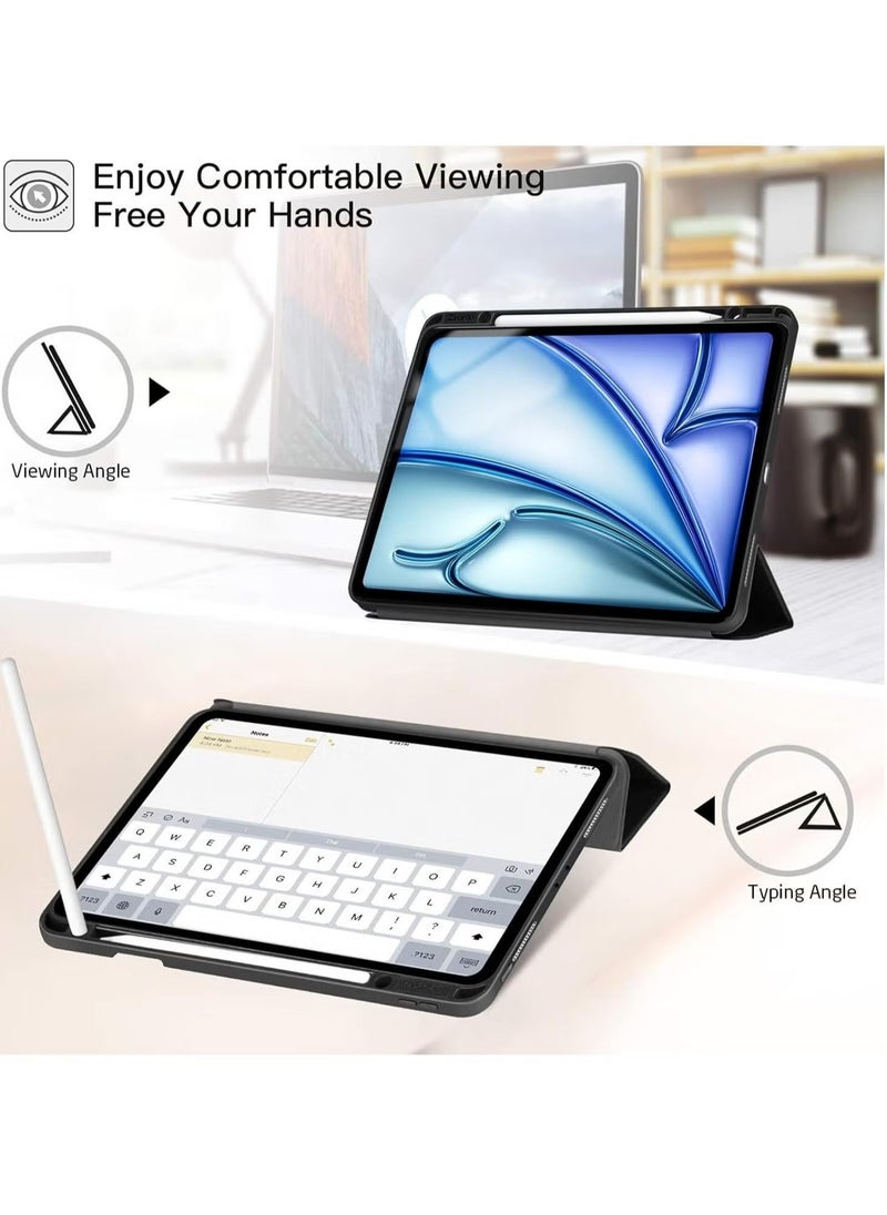 iPad Air 13 Inch M2 2024 Case – Smart Case with Built-in Pencil Holder, Supports Apple Pencil Pro & Pencil (USB-C), Touch ID Compatible, Auto Wake/Sleep, Slim & Durable Protective Cover for iPad Air 13 (6th Gen) – Black