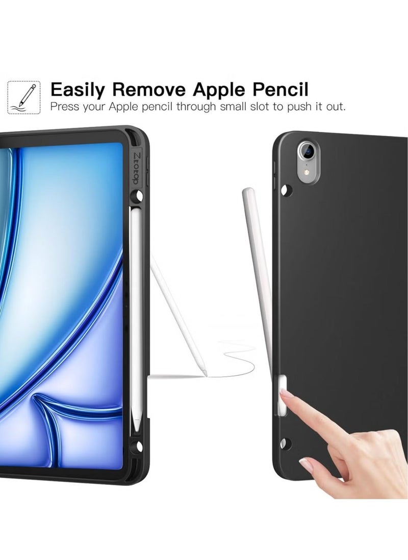 iPad Air 13 Inch M2 2024 Case – Smart Case with Built-in Pencil Holder, Supports Apple Pencil Pro & Pencil (USB-C), Touch ID Compatible, Auto Wake/Sleep, Slim & Durable Protective Cover for iPad Air 13 (6th Gen) – Black