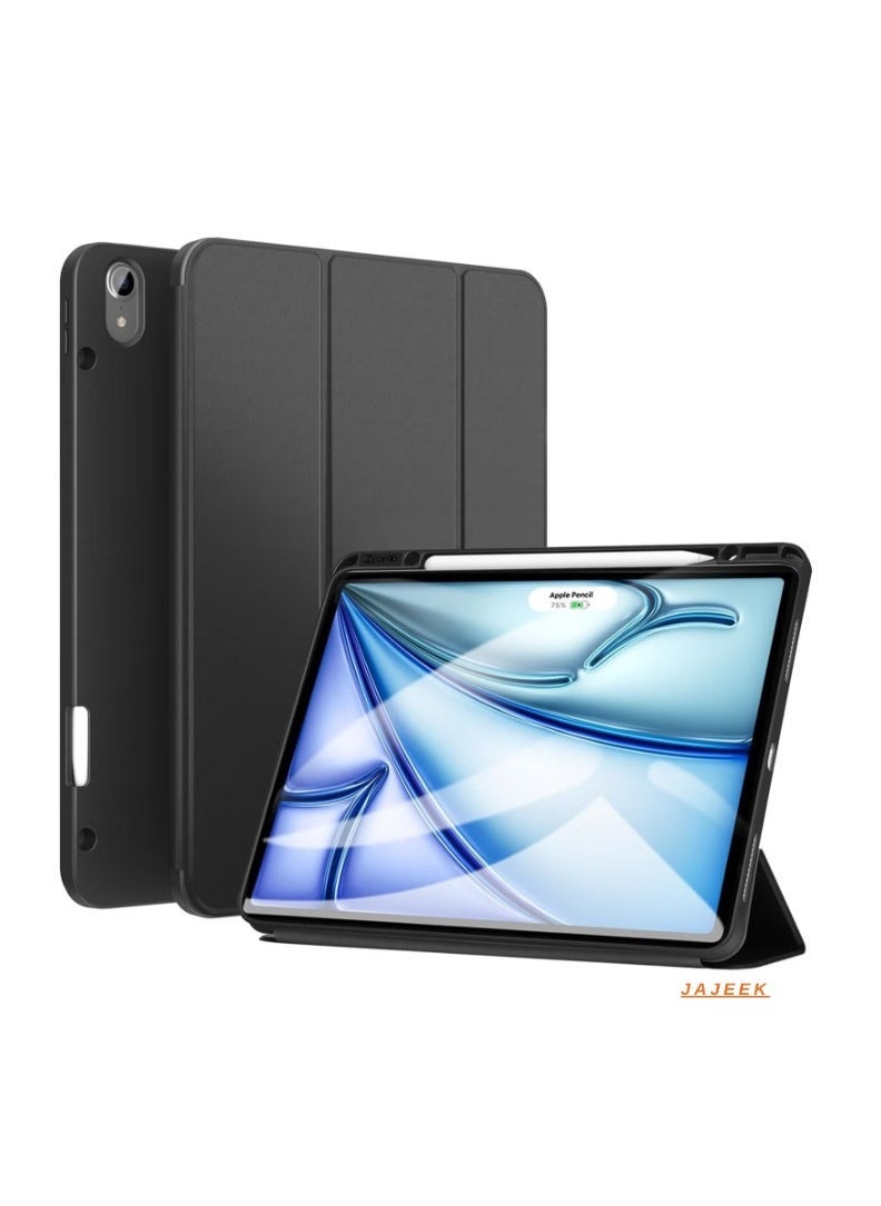 iPad Air 13 Inch M2 2024 Case – Smart Case with Built-in Pencil Holder, Supports Apple Pencil Pro & Pencil (USB-C), Touch ID Compatible, Auto Wake/Sleep, Slim & Durable Protective Cover for iPad Air 13 (6th Gen) – Black