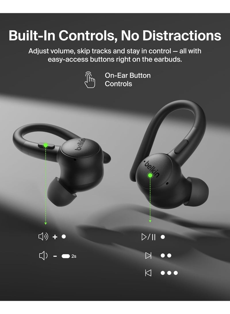 بيلكين Belkin SoundForm ActiveFit Wireless Earphones with Built-in Microphone, USB-C Fast Charging, 36H Battery Life, IP54 Water Resistance - Bluetooth Earbuds for iPhone, iPad, Galaxy, Pixel, & More - Black Black - Image 5