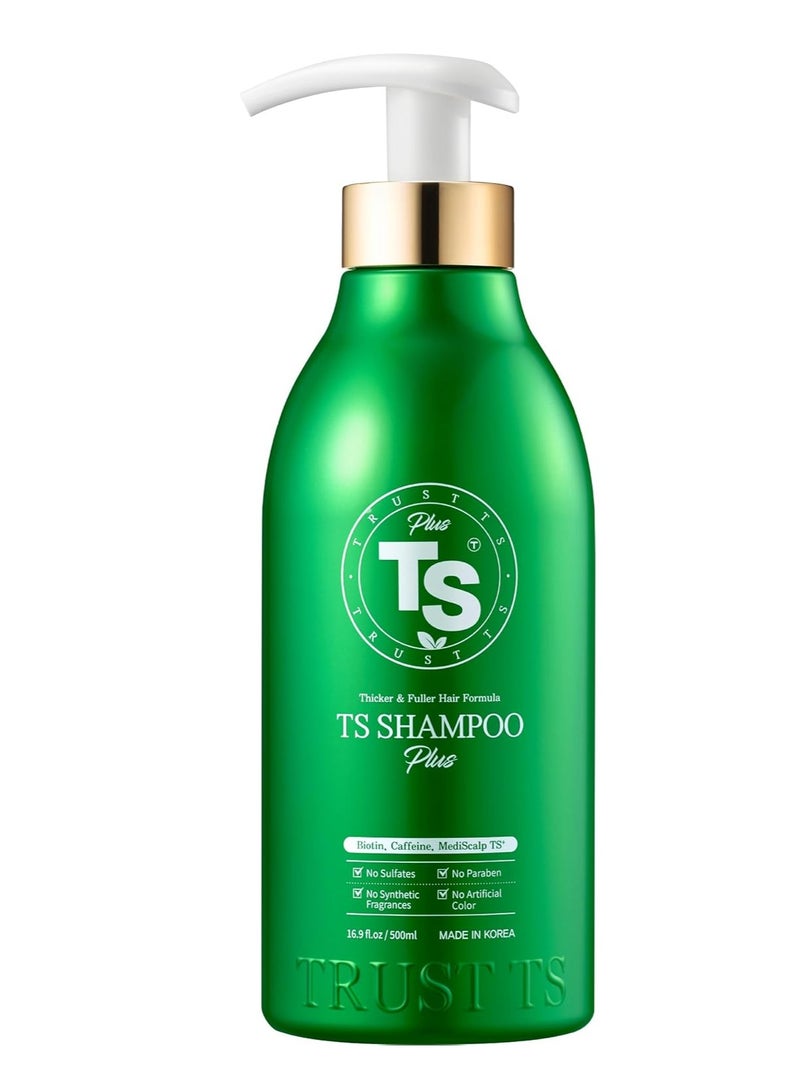 TS Shampoo plus 500ml (16.9oz) for hair thinning Hair with Biotin+Pantenol+Caffein for Fuller Healthy Hair and Scalp, Provides Vital Elements for Hair. No Sulfate, No Artificial Fragnace or Color. - Image 1