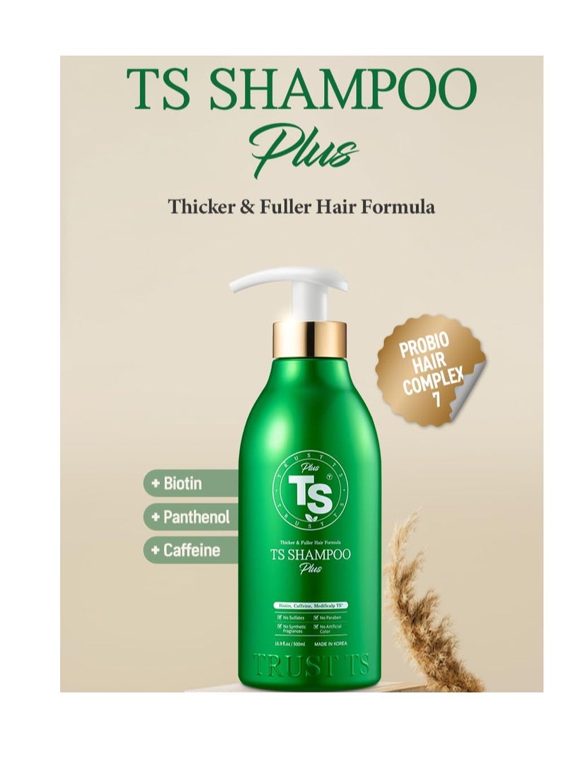 TS Shampoo plus 500ml (16.9oz) for hair thinning Hair with Biotin+Pantenol+Caffein for Fuller Healthy Hair and Scalp, Provides Vital Elements for Hair. No Sulfate, No Artificial Fragnace or Color. - Image 2