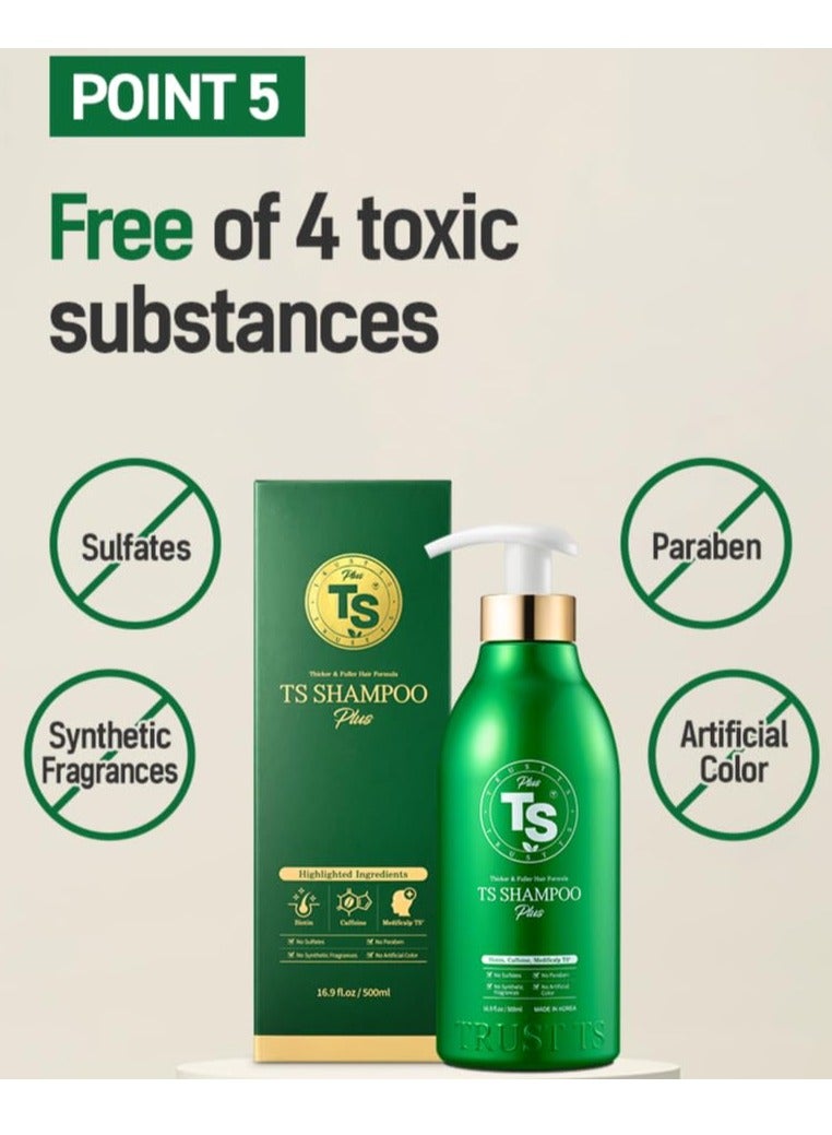 TS Shampoo plus 500ml (16.9oz) for hair thinning Hair with Biotin+Pantenol+Caffein for Fuller Healthy Hair and Scalp, Provides Vital Elements for Hair. No Sulfate, No Artificial Fragnace or Color. - Image 3