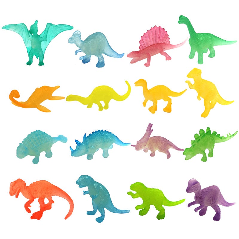 HAPTIME HAPTIME 16 Pcs Mini Dinosaur Figures  Small Luminous Dinosaur Toy  Glow in Dark Dinosaur Party Favors Cake Toppers  Plastic Dino Toys for Kids Christmas Stocking Stuffers Treasure Goody Bag 