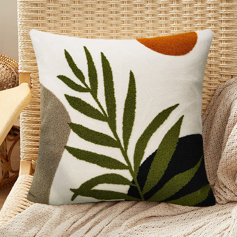 Merrycolor Decorative Throw Pillow Covers 16x16 Boho Pillow Covers Tufted Mid Century Modern Throw Pillows Abstract Leaf Pillow Cover Aesthetic Boho Pillows for Couch Bed Sofa Living Room 1PC - Image 1