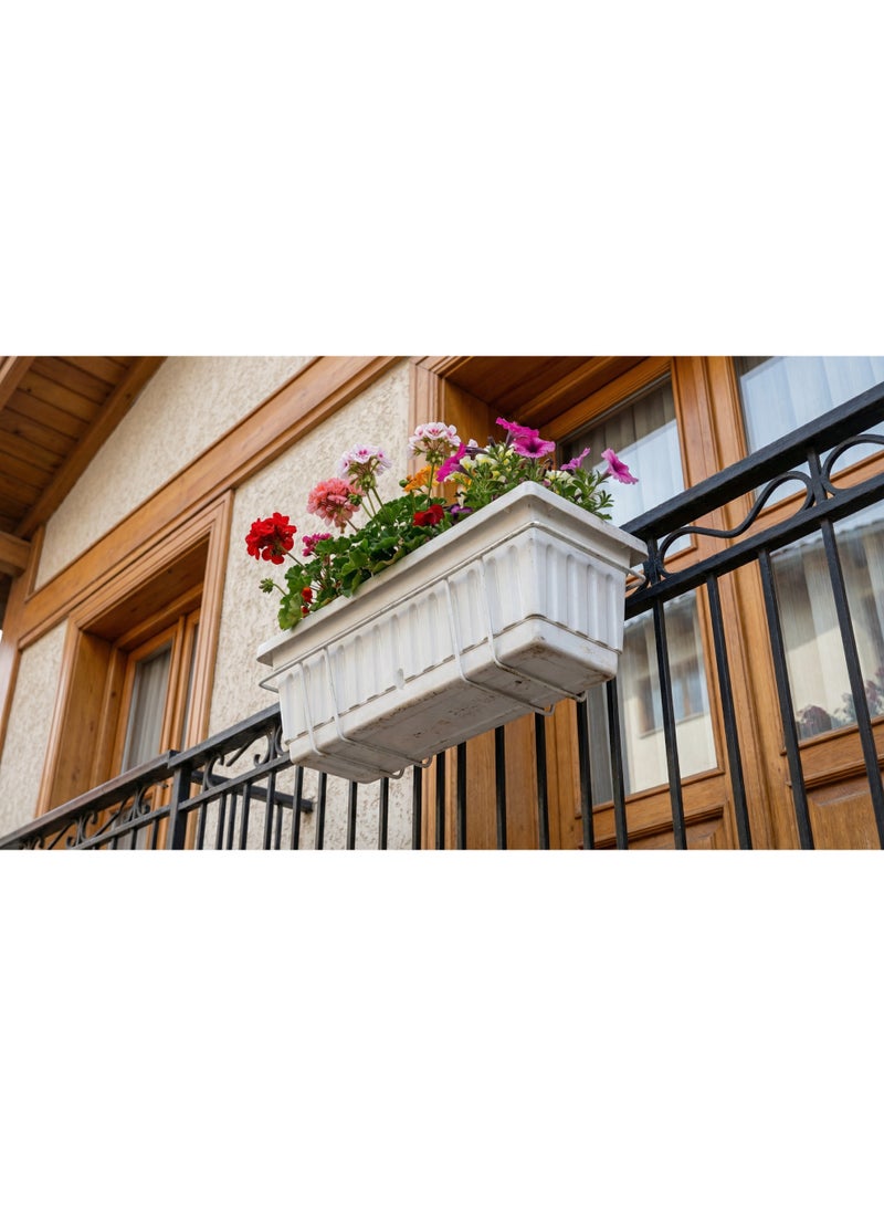 White Rectangular Planter Box 60 x 20 cm With Metal Hanging Holder, Plastic Balcony Plant Pot For Flowers, Herbs, Decorative Plants And Home Gardening - Image 5