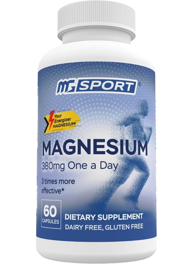 MgSport MgSport High Absorption Magnesium Oxide Monohydrate Muscle Relaxer with Vitamin B6, D and E, 380mg - 60 Servings - Image 1