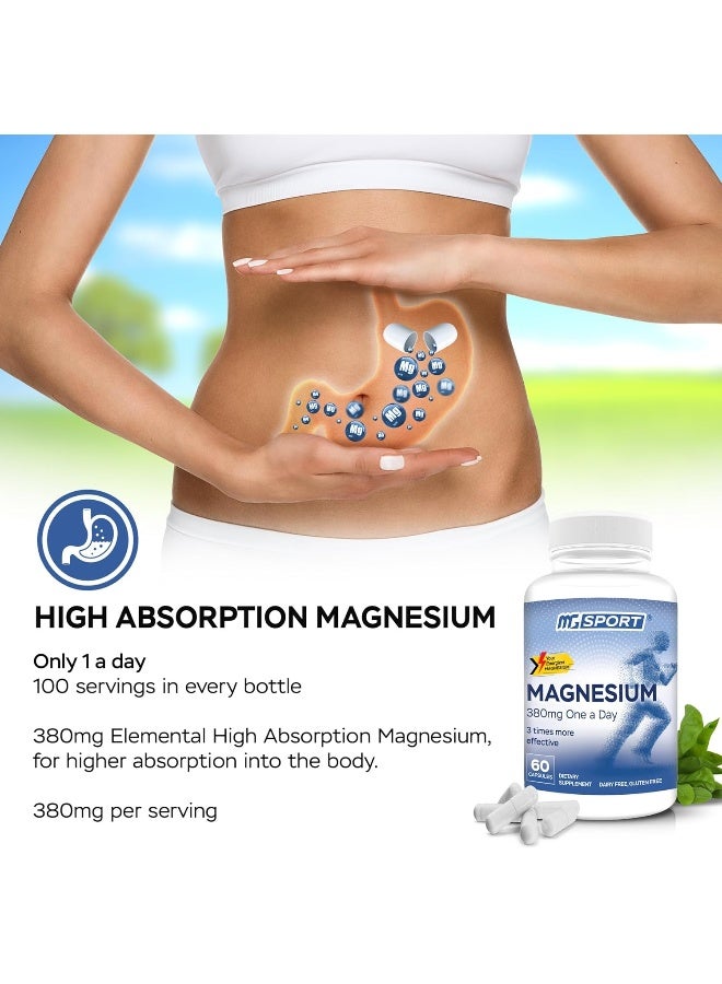 MgSport MgSport High Absorption Magnesium Oxide Monohydrate Muscle Relaxer with Vitamin B6, D and E, 380mg - 60 Servings - Image 2