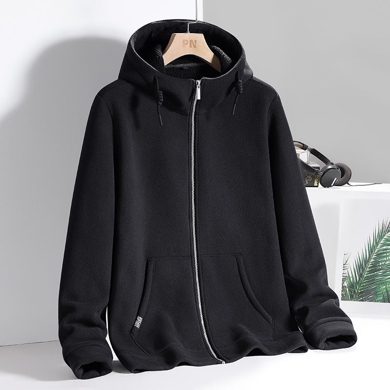 Fleece Coat Womens Autumn and Winter Double-sided Fleece Fleece Coat Mens Thickened Warm Couples Lamb Fleece Cardigan Hooded Sweater female black