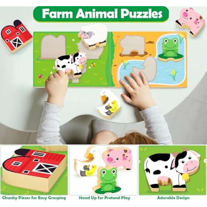 WOODEN FARM PLAYSET: BARN TOY WITH FLIP-UP ROOF, SHAPE SORTER, MONTESSORI LEARNING TOY FOR TODDLERS AND KIDS AGES 1-3 - Image 5