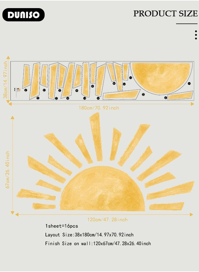 DUNISO Large Half Sun Wall Decal, PVC Waterproof Wall Sticker, DIY Art Decoration Wall Decal for Kids, Wall Decals for Boys Girls Bedroom Wall Decoration  - Image 4