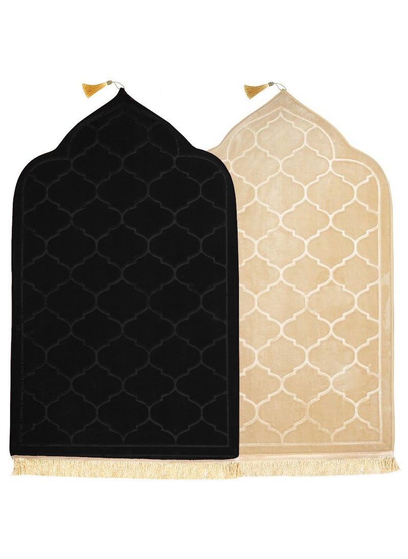 Fabienne Pack of 2 Prayer Mats 70x110cm Anti-Slip Velvet Top Islamic Prayer Rugs for Gifting New Dome Design Thick Padded Sajadah Prayer Mat for Couples Men Women Eid Gift Ramadan Prayer Mat Black/Beige  - Image 1