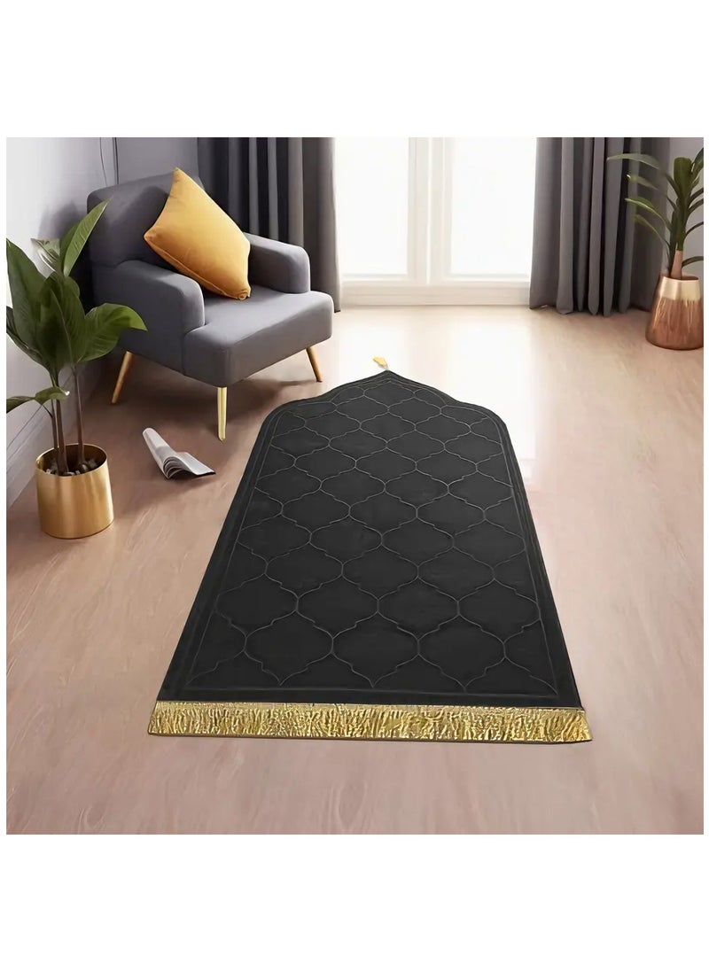 Fabienne Pack of 2 Prayer Mats 70x110cm Anti-Slip Velvet Top Islamic Prayer Rugs for Gifting New Dome Design Thick Padded Sajadah Prayer Mat for Couples Men Women Eid Gift Ramadan Prayer Mat Black/Beige  - Image 2