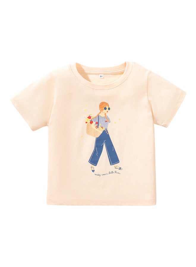 Girls Printed Short Sleeve T-Shirt – Round Neck, Cotton, Jojo Bear