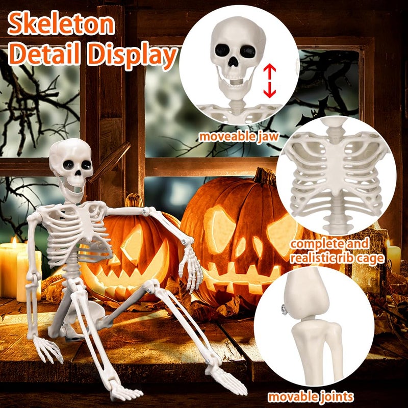 Ximishop 8 قطع ديكور هيكل عظمي للهالوين قابل للتعليق 16 ديكور هيكل عظمي للهالوين لكامل الجسم مع مفاصل متحركة للهالوين المقبرة ديكور المنزل المسكون في الأماكن المغلقة والخارجية - Image 3