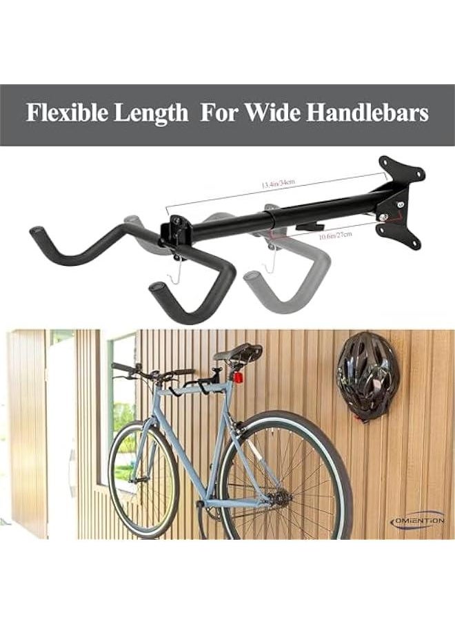 HOOKOR 2 Pack Bike Wall Mount Bike Storage Rack - Foldable - Length and Angle Adjustable - Horizontal Bicycle Rack for Garage,Indoor,Home,Road Bikes,Mountain Bikes,Hybrid Bikes  - Image 2