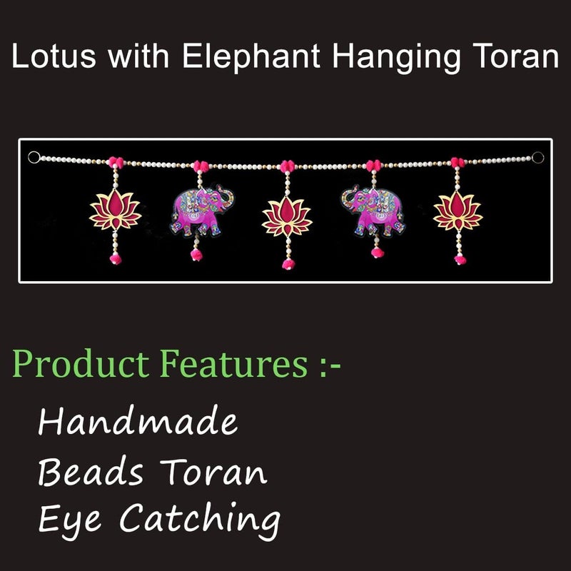 Priyashyam Traders Priyashyam Traders Lotus with Elephant Hanging Toran for Main Door Mandir Handmade Toran for Entrance Door Diwali Decoration Toran for Pooja Room Handmade Traditional Bandarwal Thoranam  - Image 2