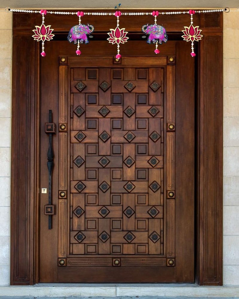 Priyashyam Traders Priyashyam Traders Lotus with Elephant Hanging Toran for Main Door Mandir Handmade Toran for Entrance Door Diwali Decoration Toran for Pooja Room Handmade Traditional Bandarwal Thoranam  - Image 1