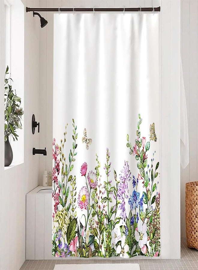 DORCEV 48x72inch Fabric Polyester Floral Shower Curtain Garden Field Colorful Wild Botanical Plants Butterflies Decorative Bath Curtain for Woman Girly Bathroom Bathtub Liner Waterproof with Hooks - Image 3