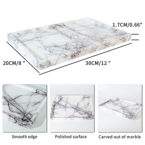 DUANYAN Real Luxurious Vanity Tray Natural Genuine Marble Storage Tray for Home Decor Stone Tray for Bathroom/Kitchen/Vanity/Dresser Non-Resin/Non-Ceramic(Lilac) - Image 3