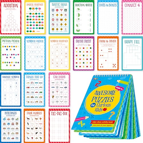 SpriteGru Logic Puzzles Game Pad 30 Reusable Erasable Logical Thinking GamesSudoku Scavenger Hunt Math Games Dry Erase BrainBoosting Puzzles Activities Pad for Kids Road Trip Airplane Car Travel - Image 1