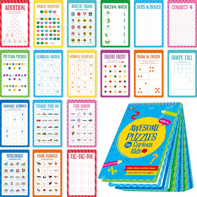 SpriteGru Logic Puzzles Game Pad 30 Reusable Erasable Logical Thinking GamesSudoku Scavenger Hunt Math Games Dry Erase BrainBoosting Puzzles Activities Pad for Kids Road Trip Airplane Car Travel - Image 3