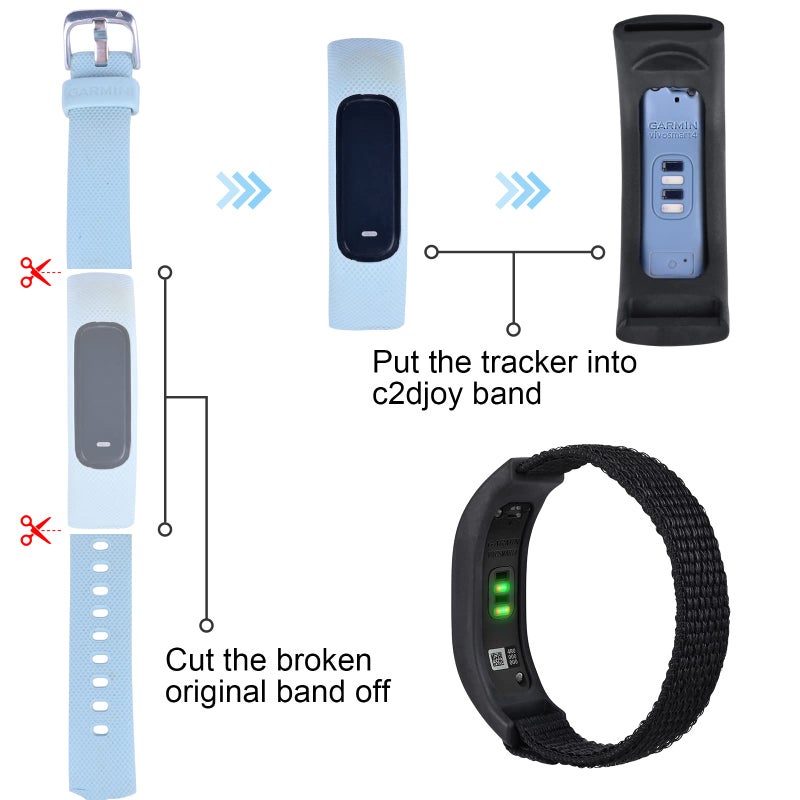 C2D JOY Sport Mesh Nylon Bands Compatible with Garmin Vivosmart 3/4 tracker Replacement Bands with Case-Black - Image 2
