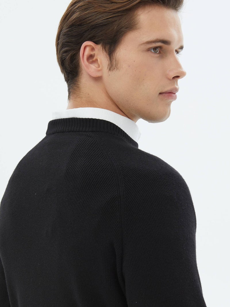 Black Crew Neck Patterned Sweater