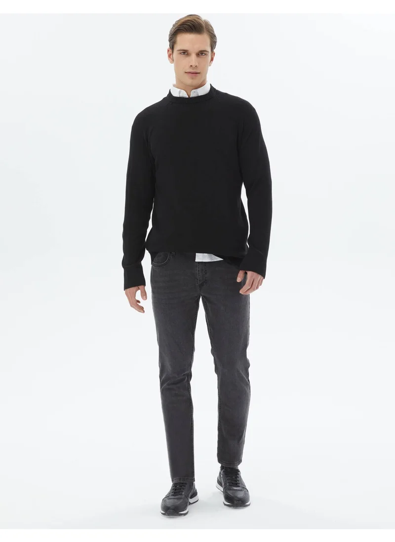 كيب Black Crew Neck Patterned Sweater