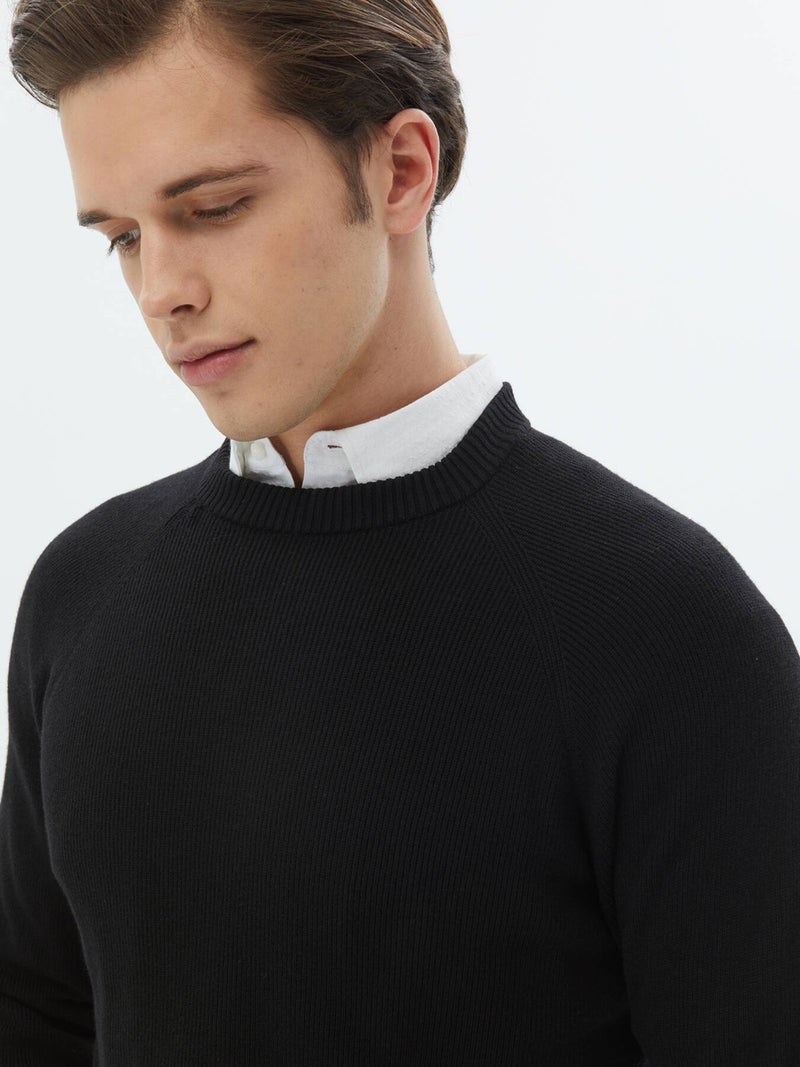 Black Crew Neck Patterned Sweater