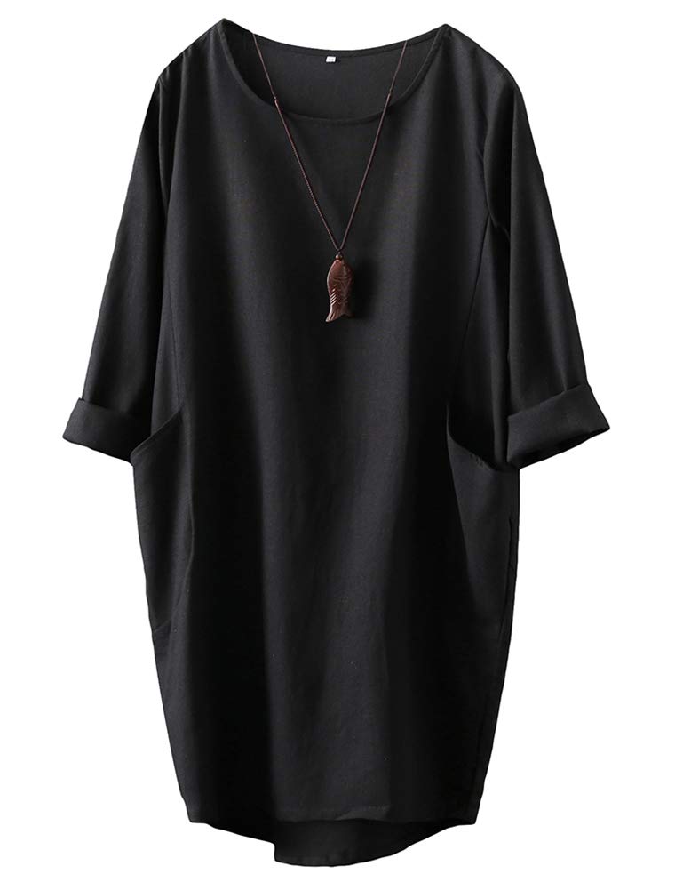 Minibee Womens Oversized Tunic Dress Long Sleeve Loose Baggy Tshirt Tops with Pockets Black XL