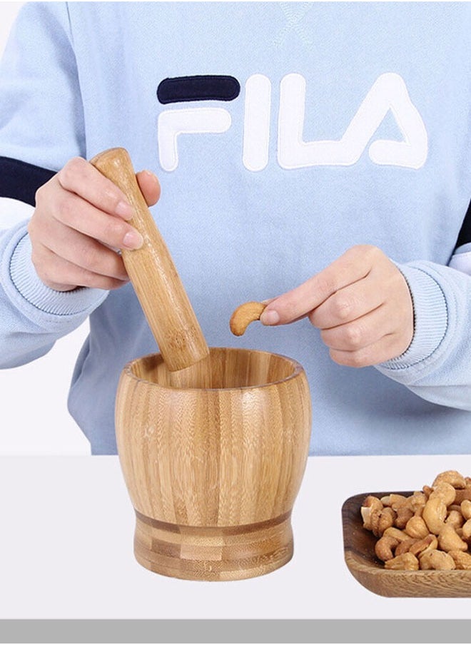 A TO Z Bamboo Wooden Mortar & Pestle 12 cm – Guacamole Bowl, Garlic Pepper Ginger Grinder, Molcajete for Pesto, Spices, and Herbs  - Image 3