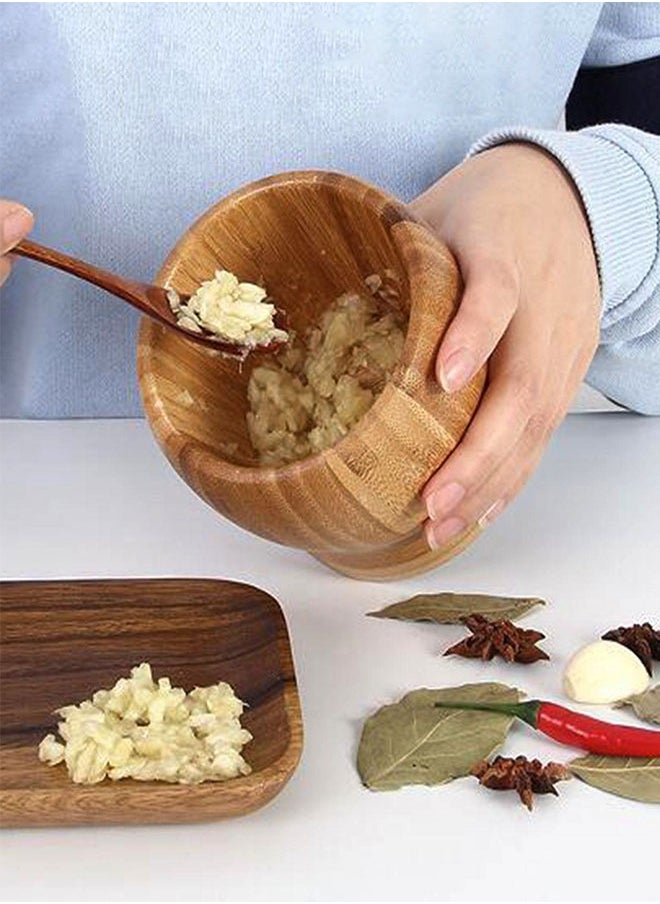 A TO Z Bamboo Wooden Mortar & Pestle 12 cm – Guacamole Bowl, Garlic Pepper Ginger Grinder, Molcajete for Pesto, Spices, and Herbs  - Image 4