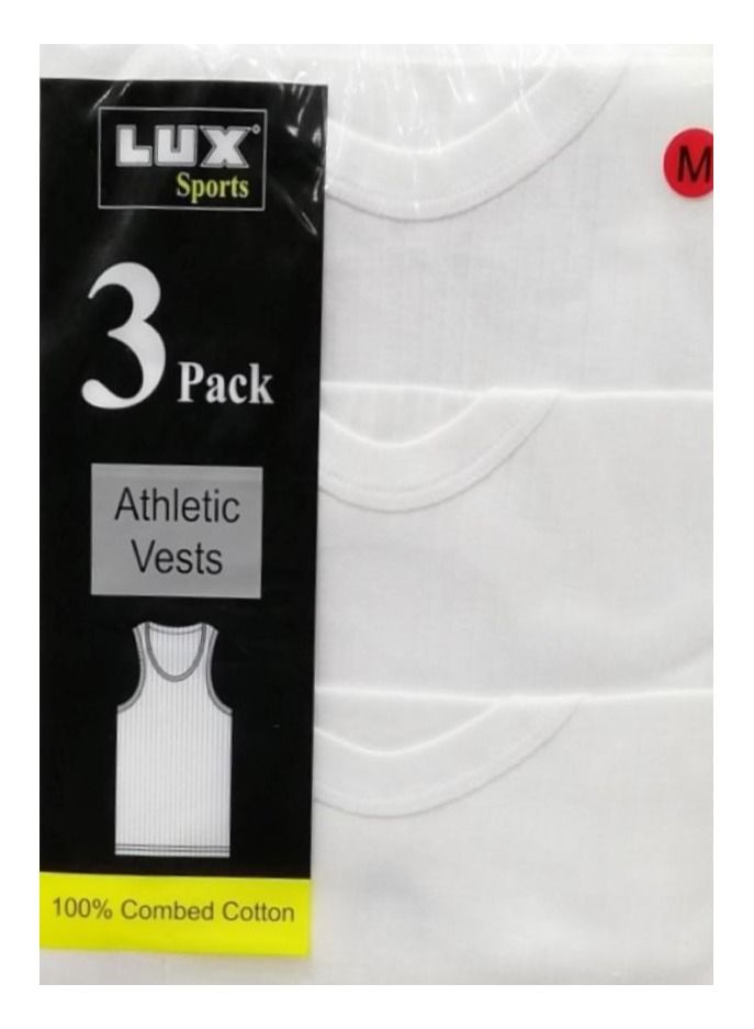 Lux Athletic Men Vest Sleeveless Undershirts Pack of 3 White Combo - Image 1