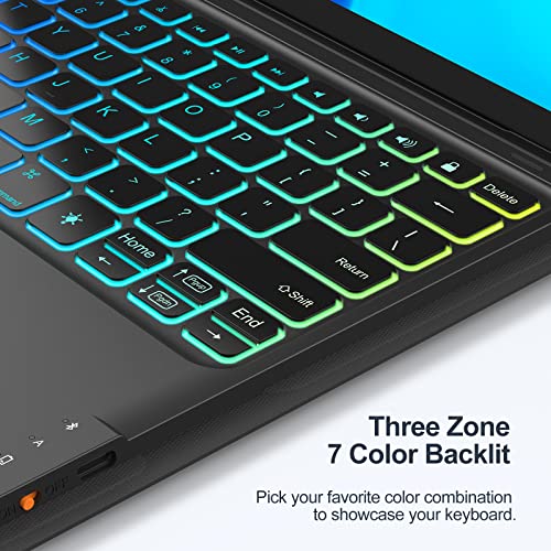Greenlaw Samsung Galaxy Tab S7 Fe (5G) Case With Keyboard, Tab S8 Plus S7 Plus, Diy 7 Color Backlit, Smart Touchpad, Detachable Magnetic Keyboard Case With S Pen Holder, Black - Bluetooth - Image 3