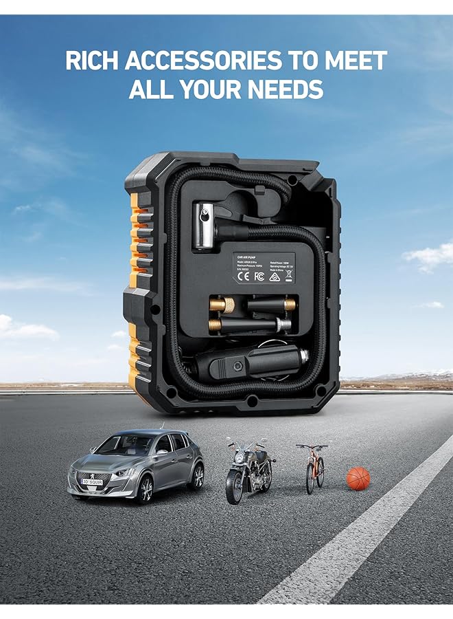 Astroai Car Tire Inflator Air Compressor 12V Dc, 150 Psi Digital Tire Pump With Pressure Gauge, Large Lcd Display, Smart Preset & Auto Stop, For Car, Motorcycle, Bike Tires - Image 5