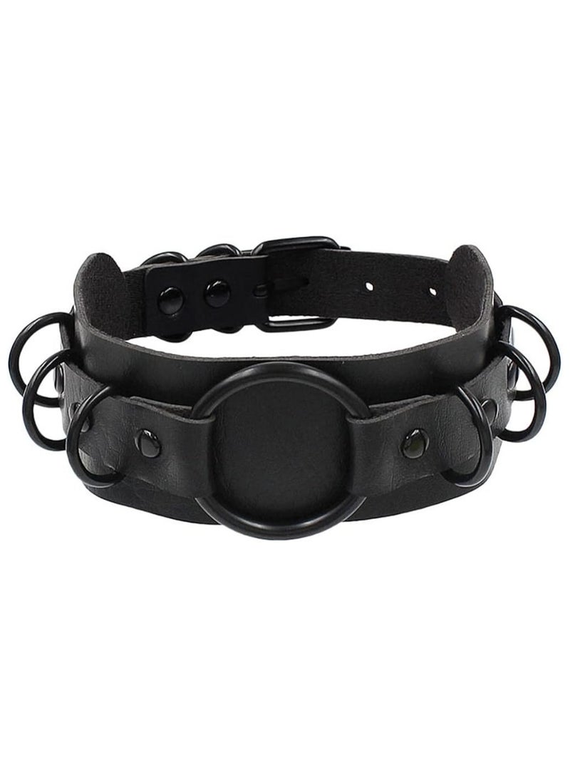 SOLARAE قلادة تشوكر بانك، قلادة جلدية قوطية، سلسلة قلائد قابلة للتعديل، حلقات طوق لحفلات النوادي الليلية، للنساء والفتيات، لمهرجان بانك روك، أداء على المسرح، هدية مفاجئة (أسود) - Image 1