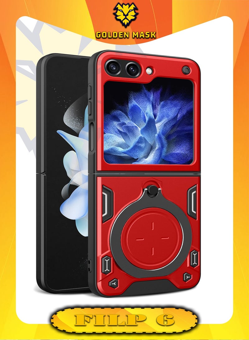 GOLDEN MASK For Samsung Galaxy Z Flip 6 Armored Camera Shield Cover Camera Lend Protection, Built-in 360° (Red)