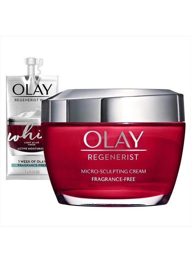 Olay Regenerist Micro-Sculpting Cream Face Moisturizer with Hyaluronic Acid & Niacinamide, Fragrance-Free, 1.7 oz, Includes Olay Whip Travel Size for Dry Skin  - Image 1