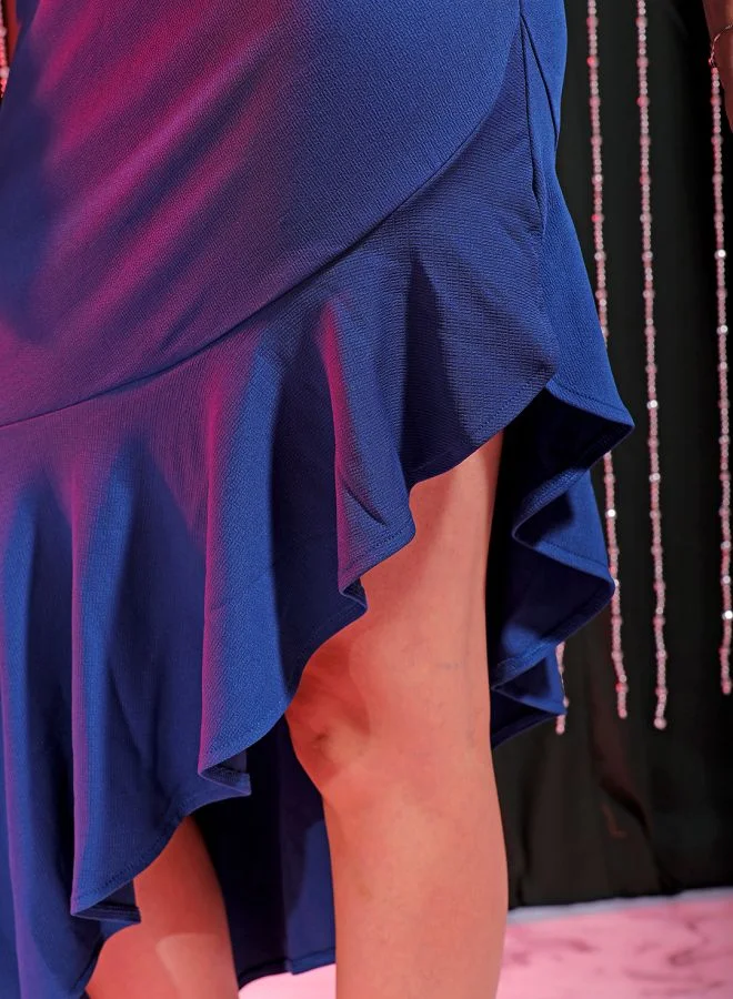 مرفوعة Women Fitted Party Wear Textured Ruffle Dress