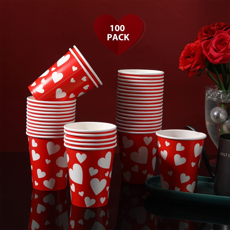 Perthlin Valentine's Day Cups Bulk 9 oz Disposable Paper Cups Heart Paper Tumblers Valentines Coffee Cup for Anniversary Wedding Decoration Valentine's Day Party Supplies(Bright Style  100 Pieces) - Image 3