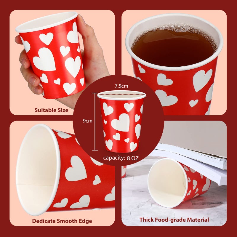 Perthlin Valentine's Day Cups Bulk 9 oz Disposable Paper Cups Heart Paper Tumblers Valentines Coffee Cup for Anniversary Wedding Decoration Valentine's Day Party Supplies(Bright Style  100 Pieces) - Image 2