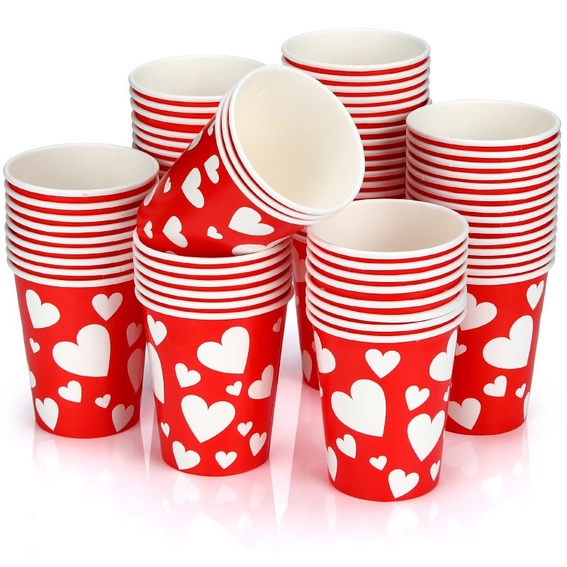 Perthlin Valentine's Day Cups Bulk 9 oz Disposable Paper Cups Heart Paper Tumblers Valentines Coffee Cup for Anniversary Wedding Decoration Valentine's Day Party Supplies(Bright Style  100 Pieces) - Image 1