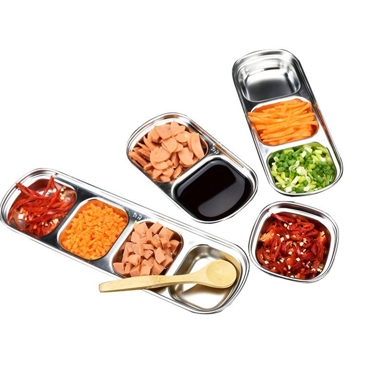 6 pcs Stainless Steel Dip Dish Practical Hot Pot Dipping Bowl Dish Sub-Grid Seasoning Dish Saucer Condiment Plate - Image 1
