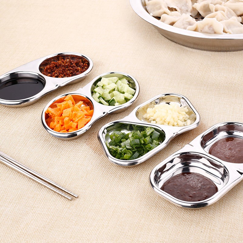 6 pcs Stainless Steel Dip Dish Practical Hot Pot Dipping Bowl Dish Sub-Grid Seasoning Dish Saucer Condiment Plate - Image 4