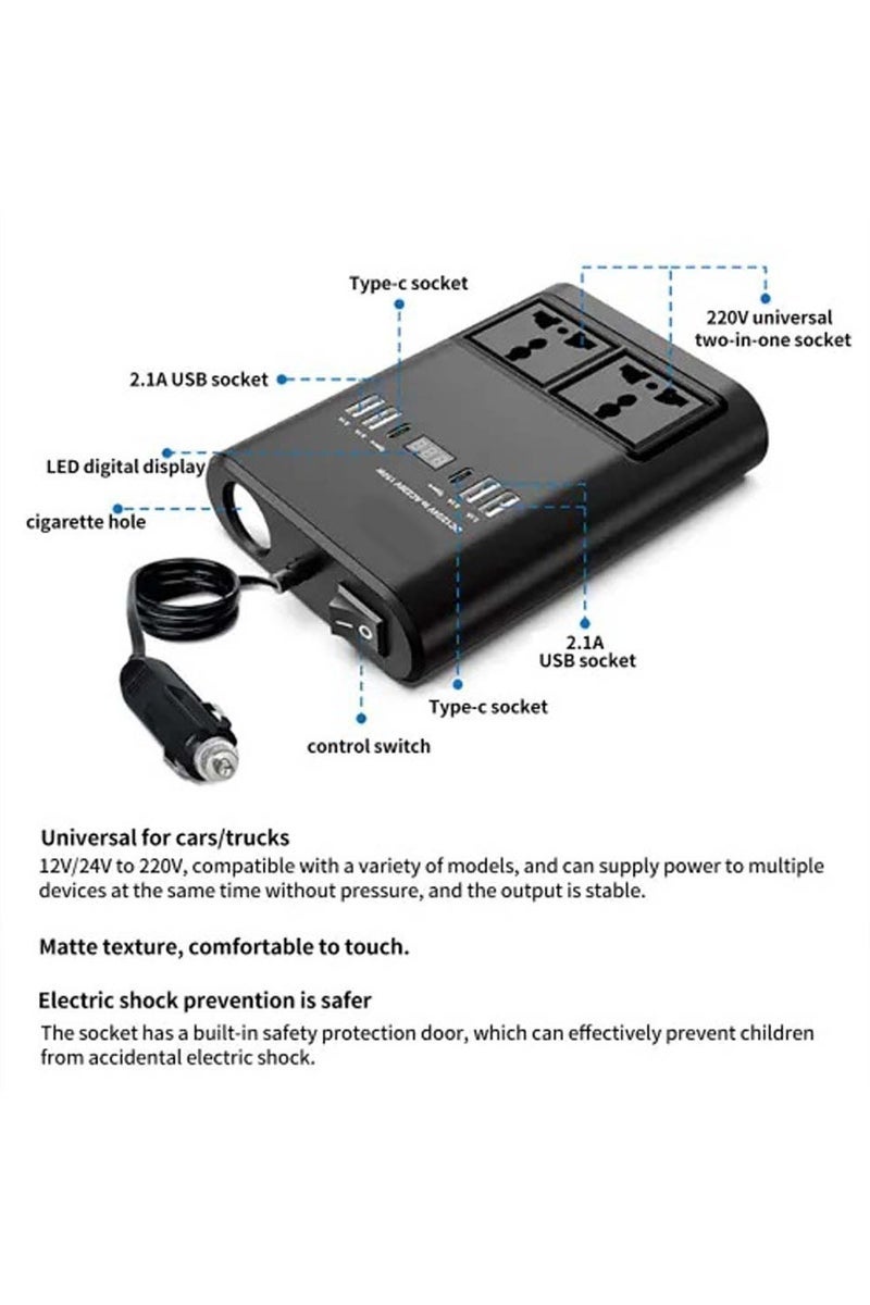 150W Universal Car Power Inverter – Multi-Port Travel Adapter with USB & AC Outlet for Worldwide Compatibility – Compact & Portable, Ideal for Cars, Trucks, and RVs – Perfect for Charging Laptops, Phones, and More - Image 5